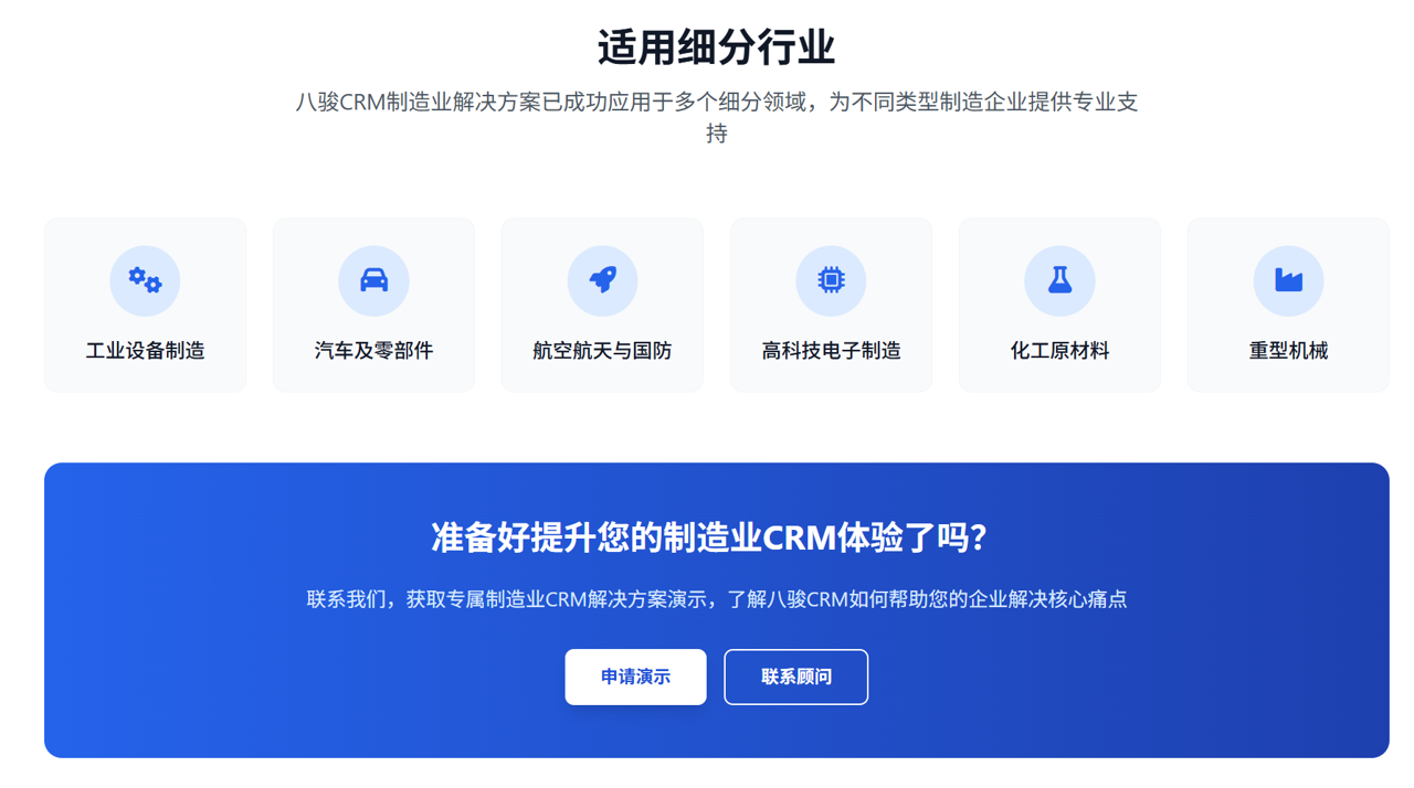 八駿CRM制造業(yè)解決方案細分領(lǐng)域